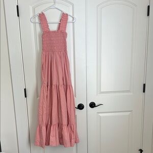 Abercrombie & Fitch Pink Smocked Bodice 2 Pocket Ruffle Sleeve Maxi Dress XSP